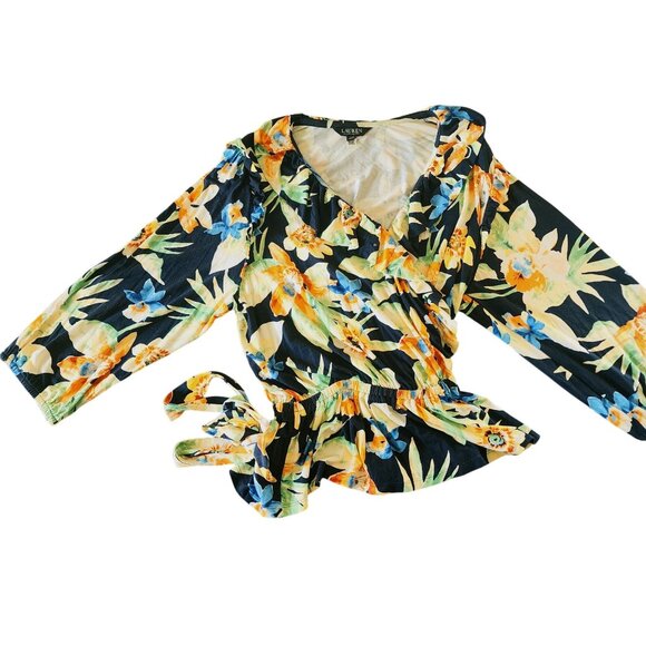 Lauren RL Black Label Floral Classic Peplum Cottagecore Belted Wrap Top XXL NWOT - Picture 4 of 8